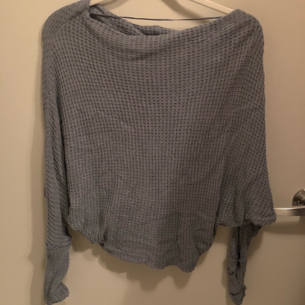 Free People Gray Cowl Neck Waffleweave Sweater
